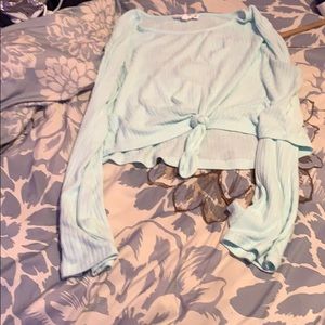 Blue Cropped Knotted shirt